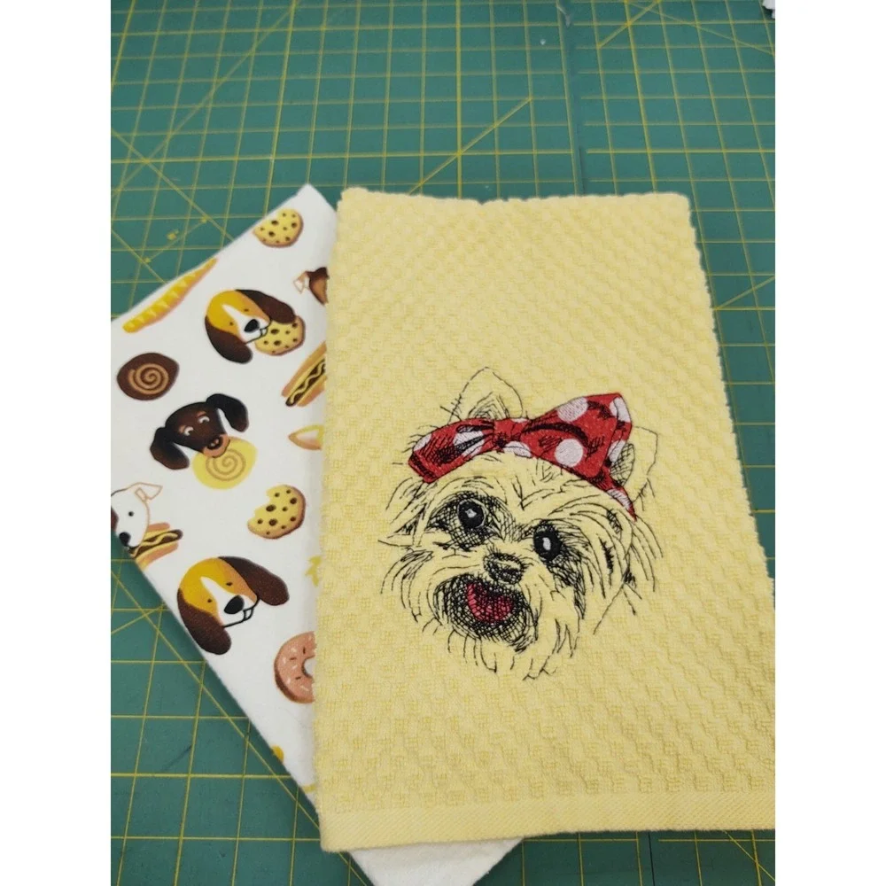 YORKIE Dog With Headband Kitchen Bath Hand Bar Towel Set of 2 Great Gift Idea!